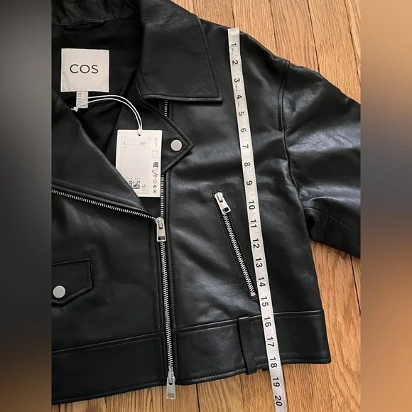 COS Black Cropped Leather Biker Jacket - Picture 6 of 9